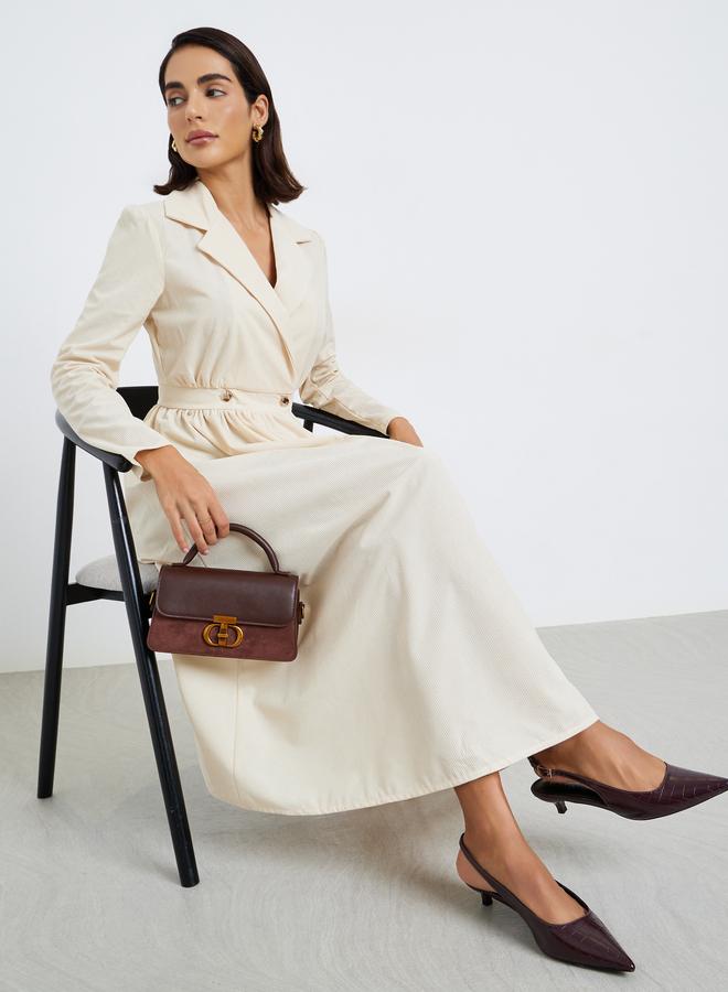 ستايلي فستان بليزر ميدي بأكمام طويلة وياقة كريمية - Image 1